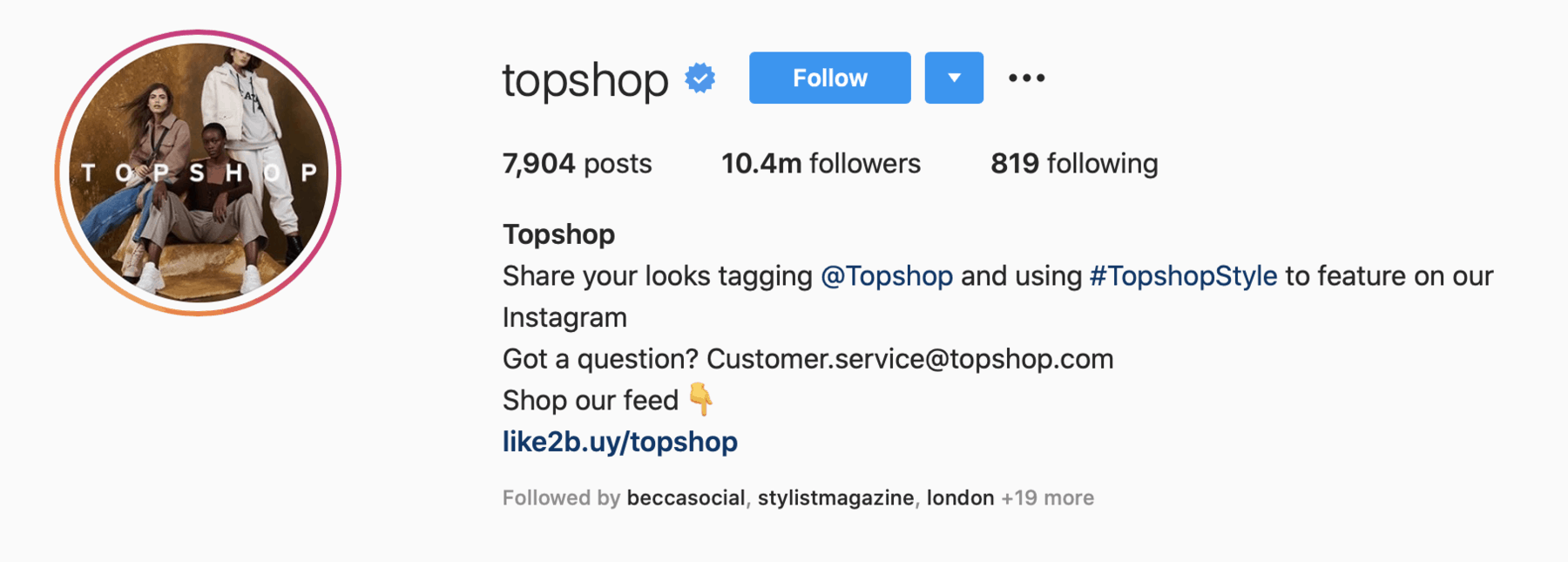 Instagram account example.