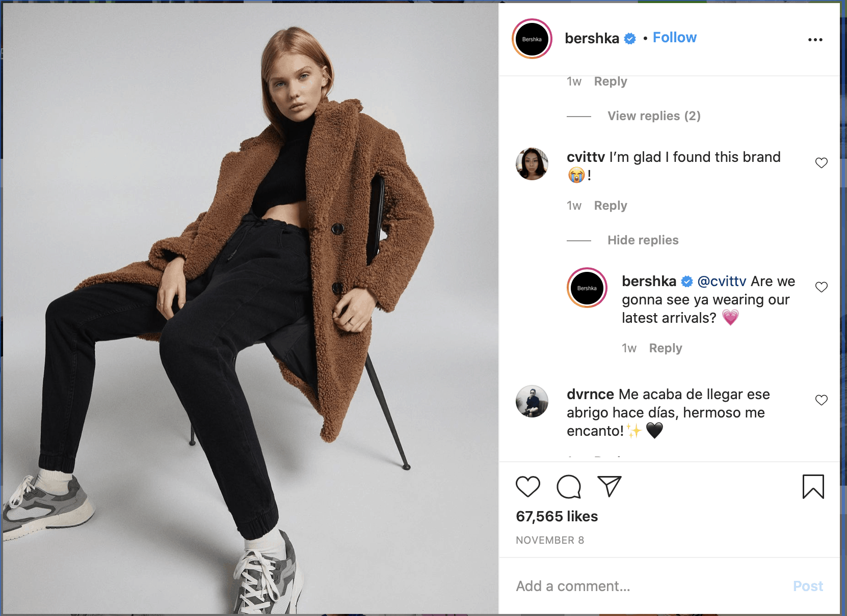example of customer service on Instagram.
