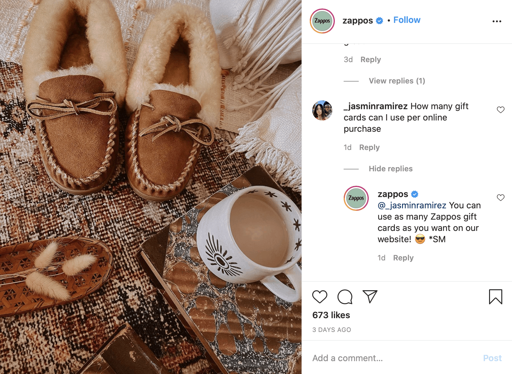 Another example of a brand providing customer service on Instagram.