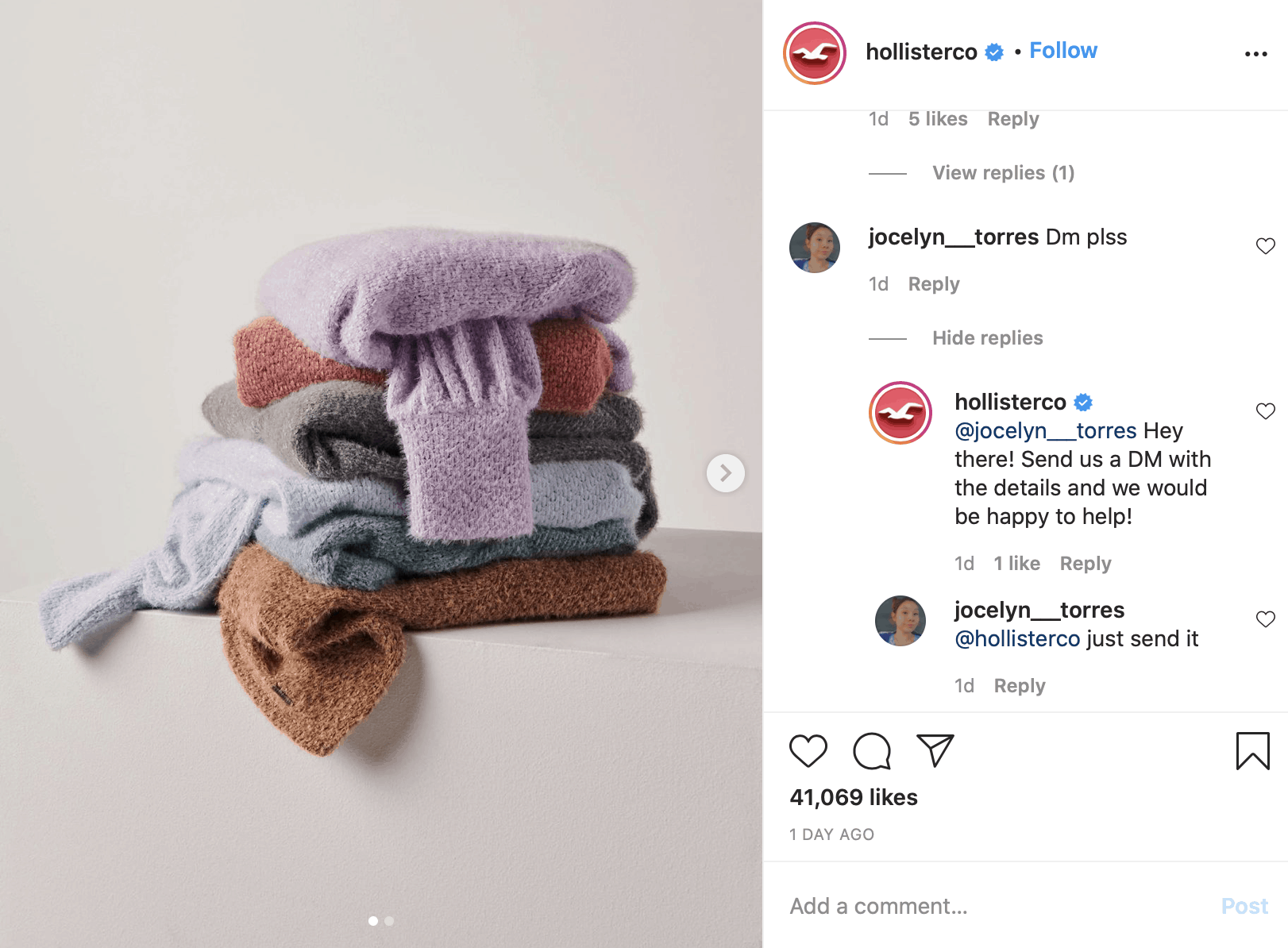 Interacting with customers on Instagram.
