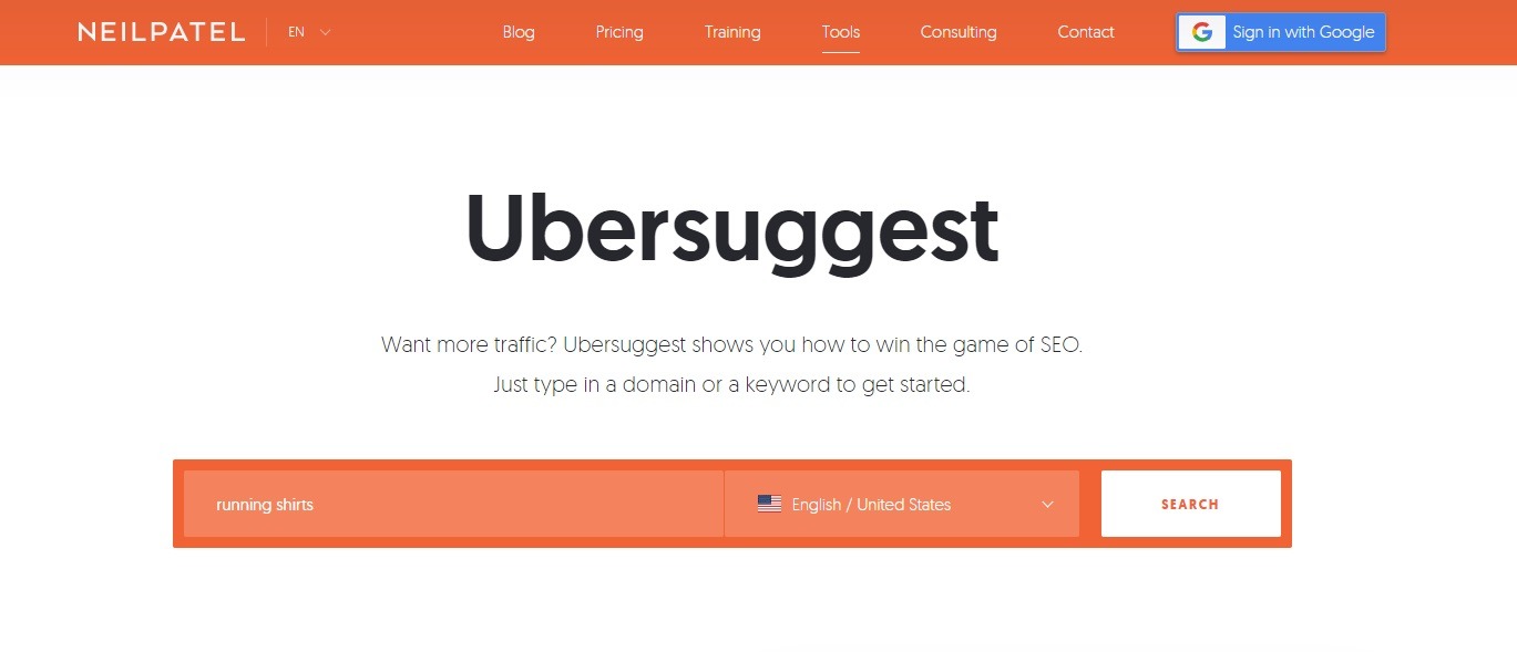 ubersuggest keyword research tool
