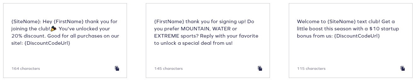welcome text message example for eCommerce