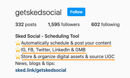 Keywords on Instagram profile. 