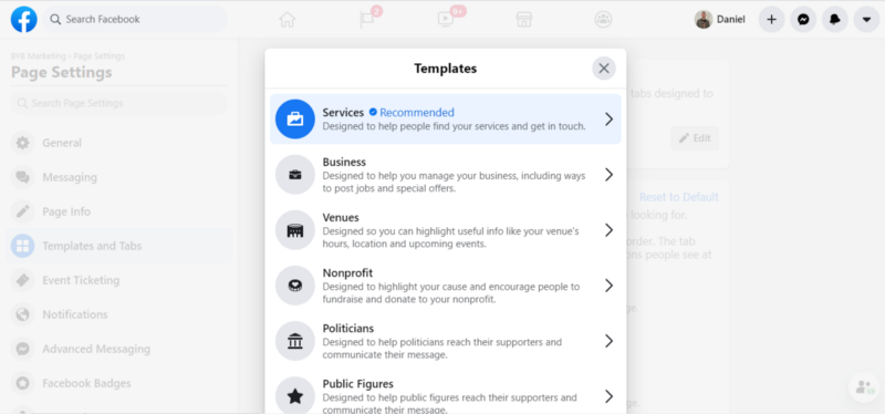 Facebook business page templates