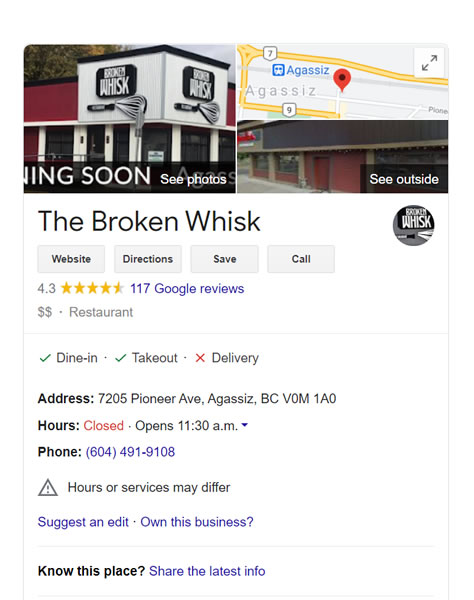 The Broken Whisk Google Reviews