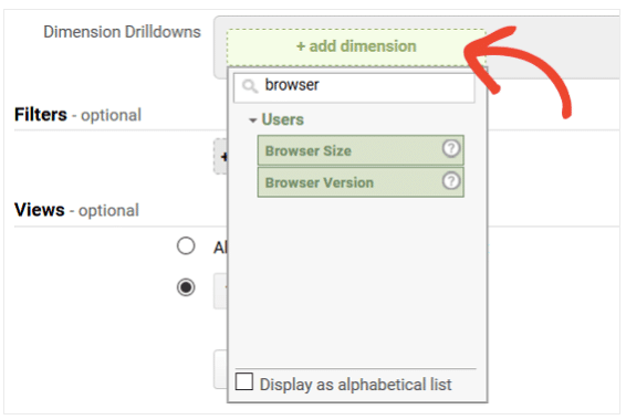 Add the applicable dimensions to your report when creating a custom report in Google Analytics.