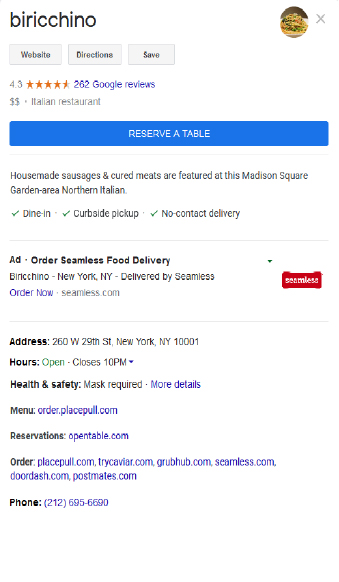 Google My Business Example Page Result