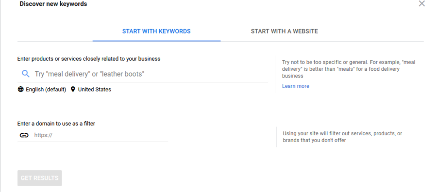 Example of Google Keyword Planner in Keyword Strategy Development