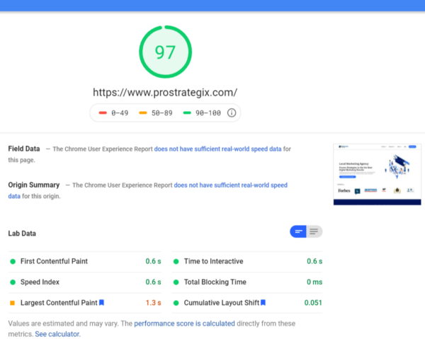 Google Pagespeed Example Desktop