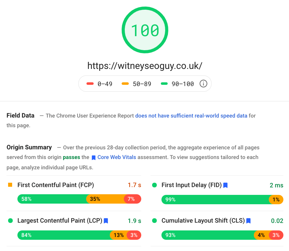 100 page speed score example