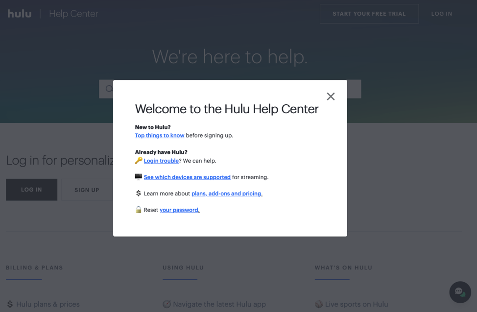 Hulus customer help center is intuitive and easy