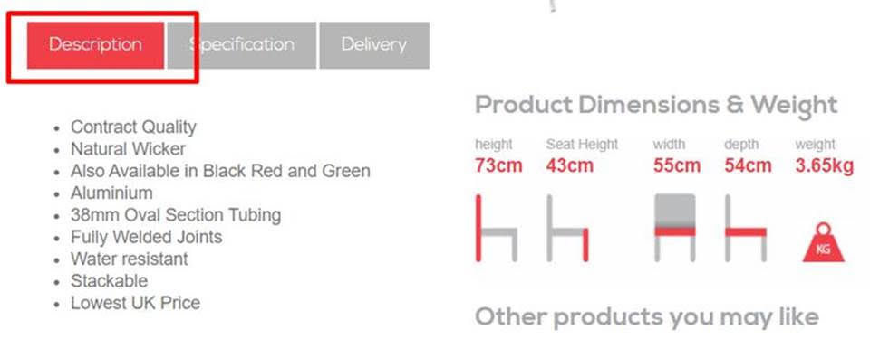 Description page for products