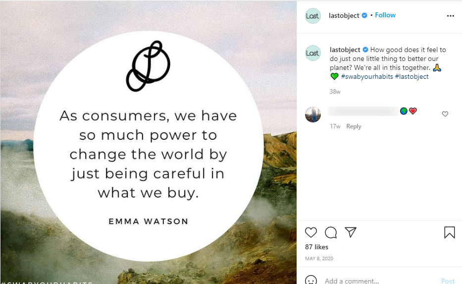 Instagram page with a quote image