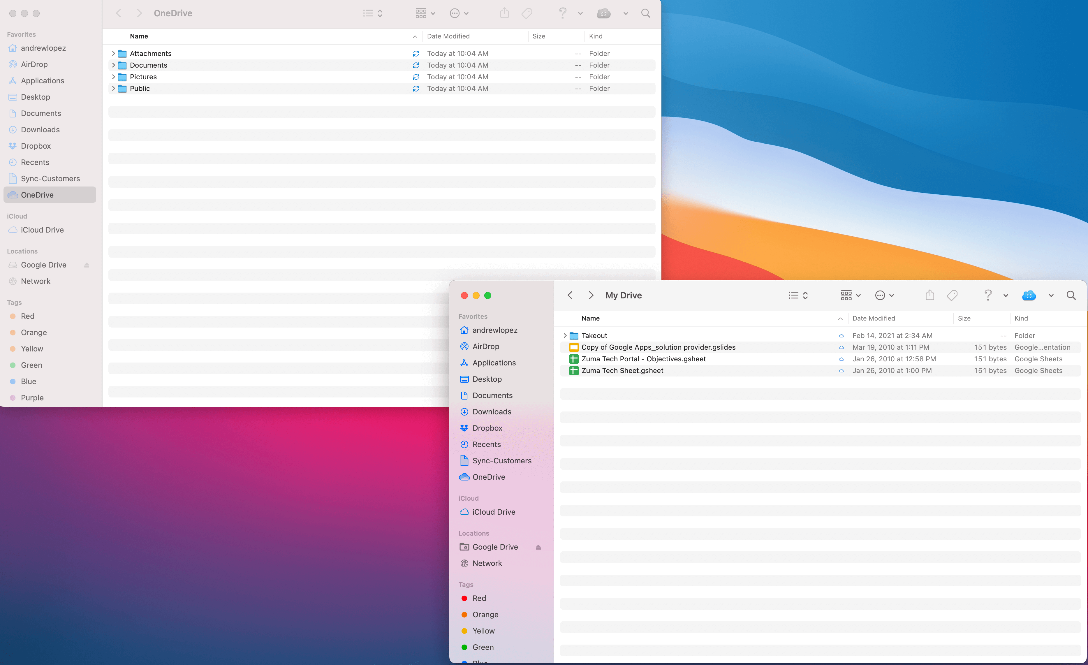 Screenshot of moving files from Google Drive to OneDrive