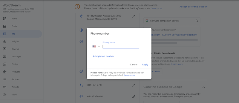 how to edit and update your google business listing phone
