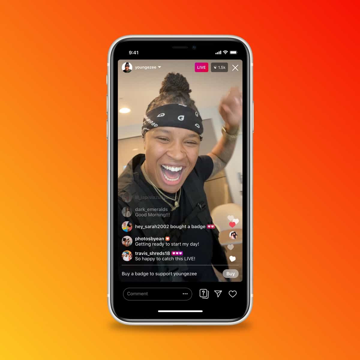 Another example of a live badge on Instagram.