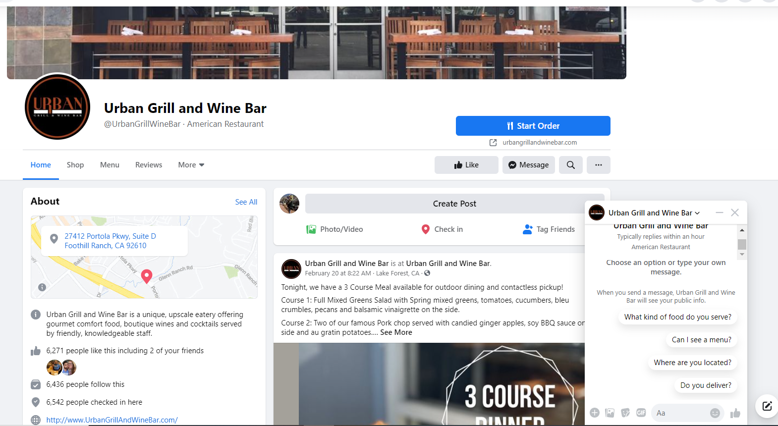 Urban Grill uses Facebooks chat feature