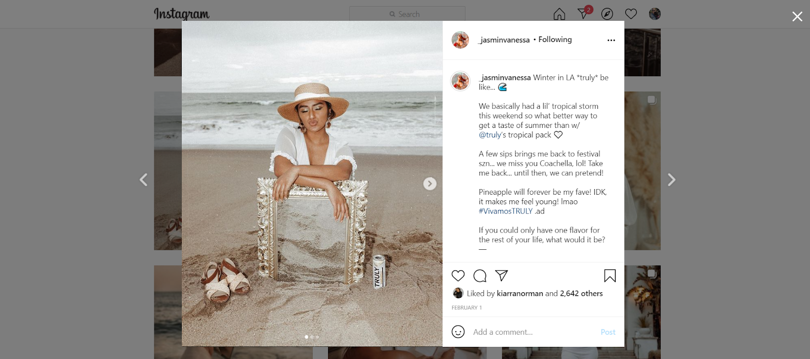Jasmin posts ads in her own social profile that acts as social proof for Truly