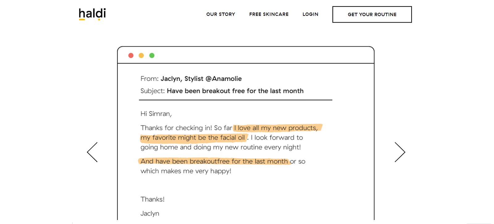 Haldis social proof is made up of testimonials