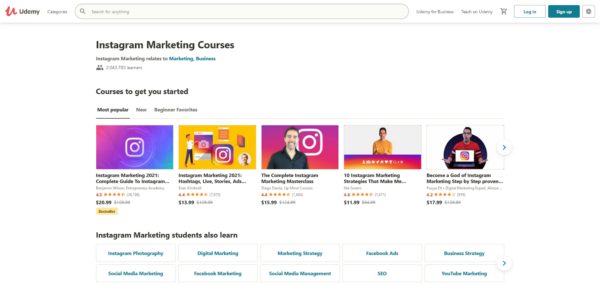 Instagram courses on udemy