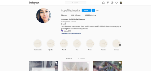 an Instagram managers bio