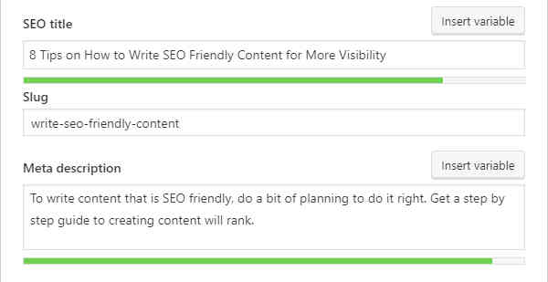 Yoast on-page SEO meta title and description