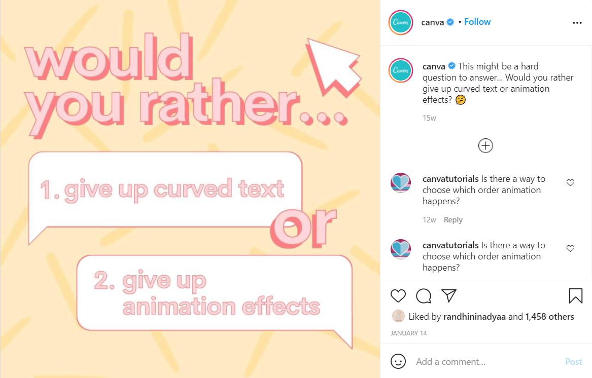 Canva using a gamified post on Instagram