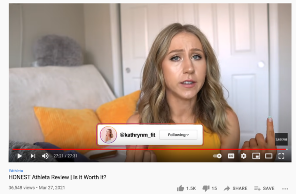 kathryn mueller promoting her instagram handle at the end of her youtube video 