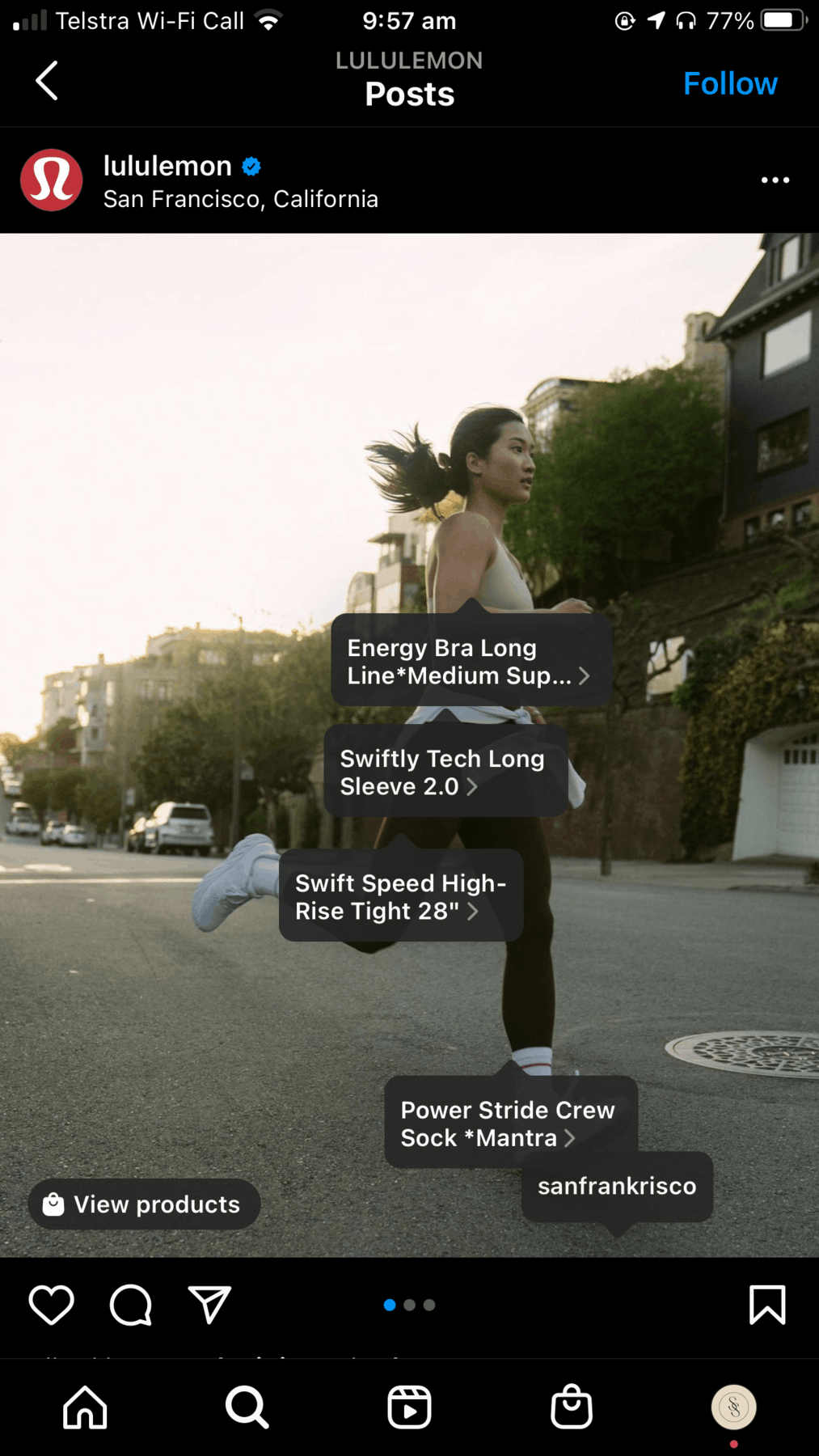 Lululemon shoppable post on Instagram