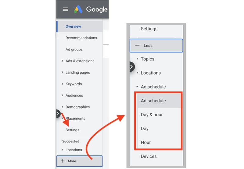 view historical data for google ads scheduling