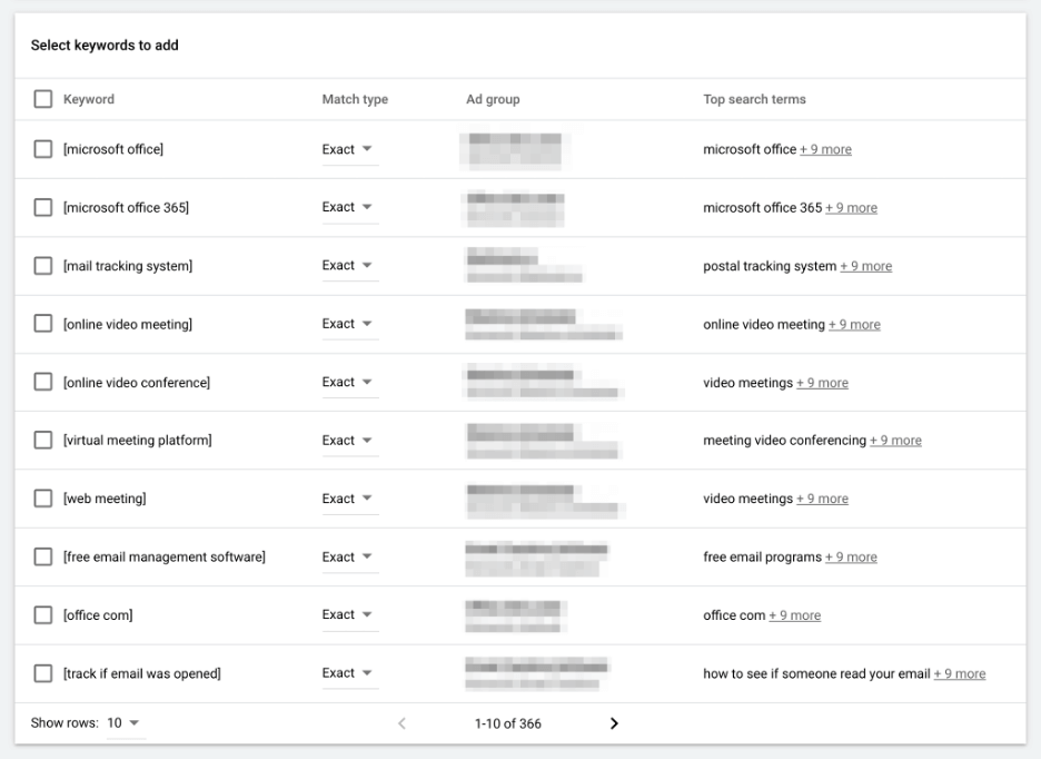 select keywords to add from the google ads insights recommendations