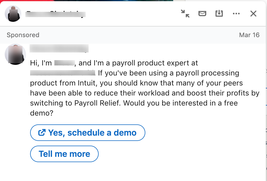 Screenshot of a LinkedIn Ad thats not personalized