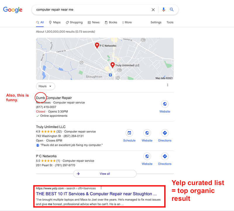increase online presence with yelp curated lists