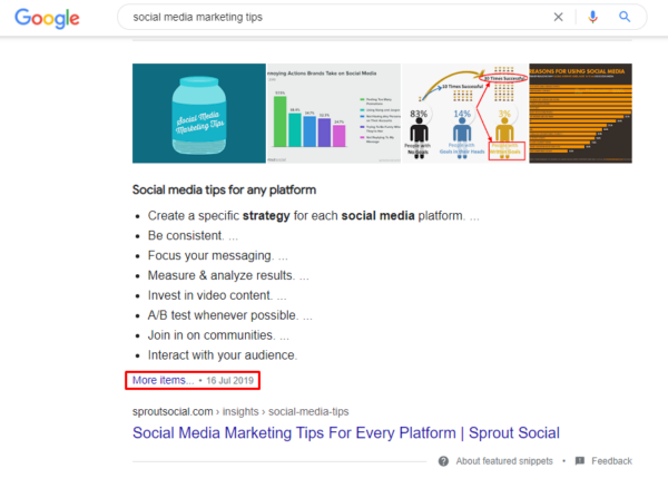 Example of dated Content in Featured Snippet