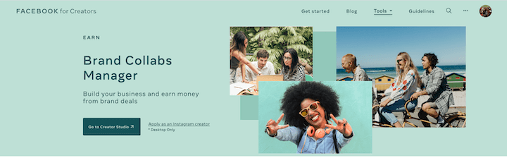 facebook brand collabs manager homepage