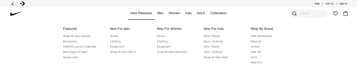 Nikes ecommerce website structure navigation