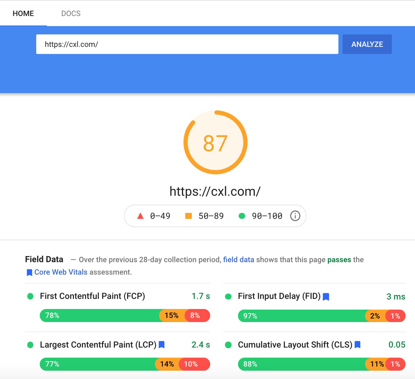 Google Site Speed Checker example