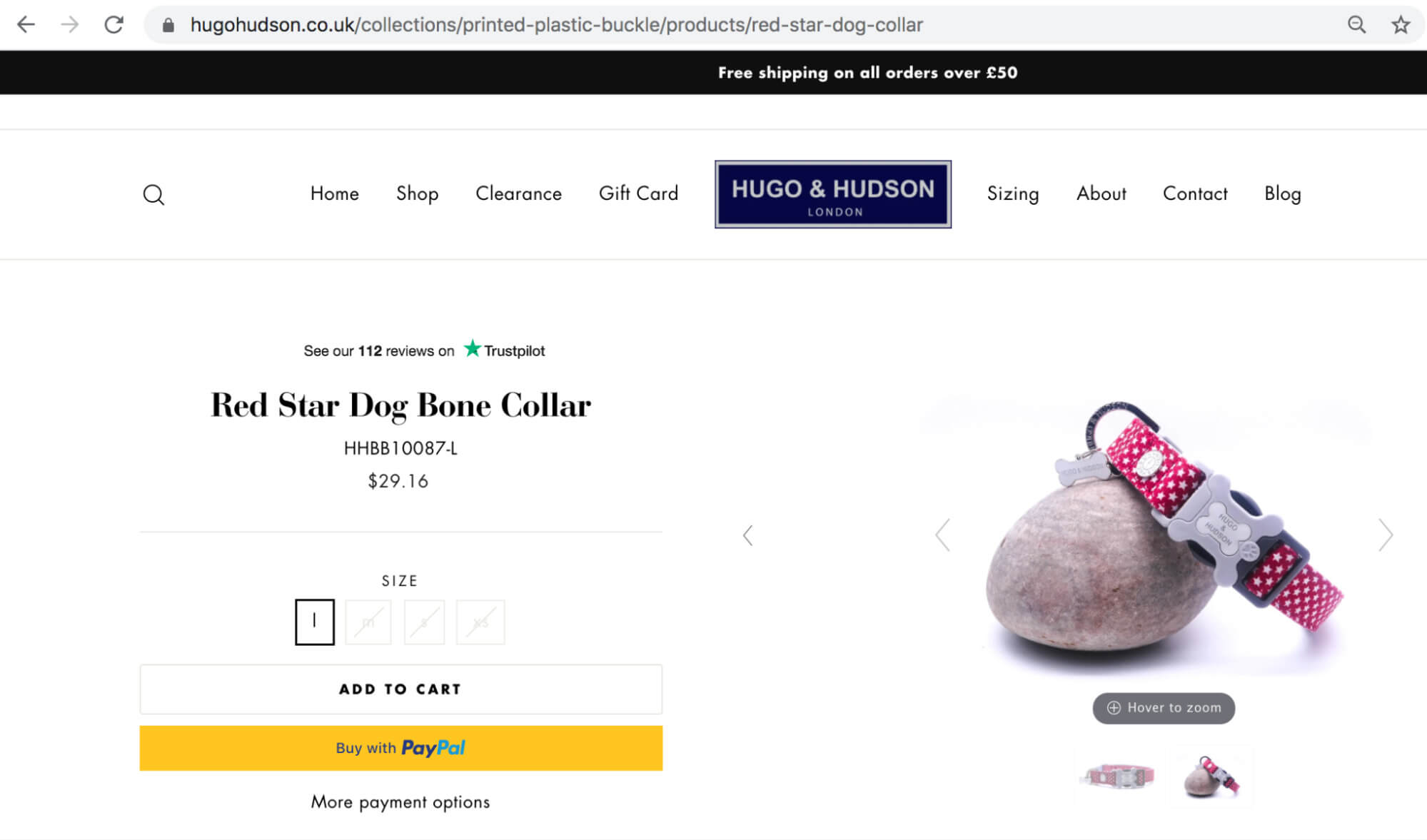 Product page screenshot from Hugo & Hudson