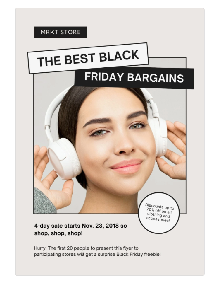flyer with picture of girl with item being sold