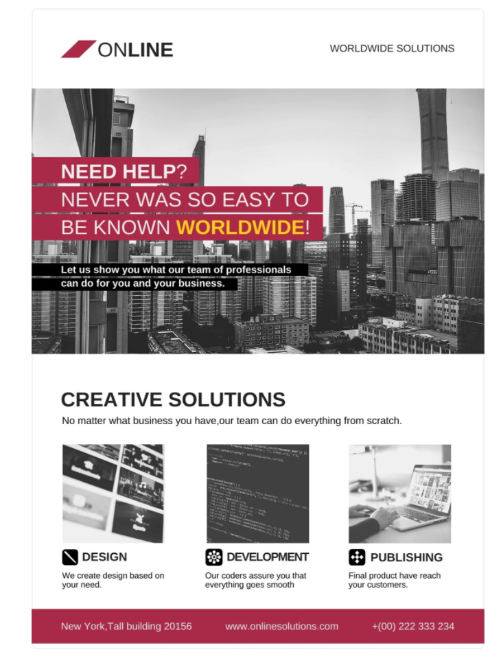 flyer with color blocks over image
