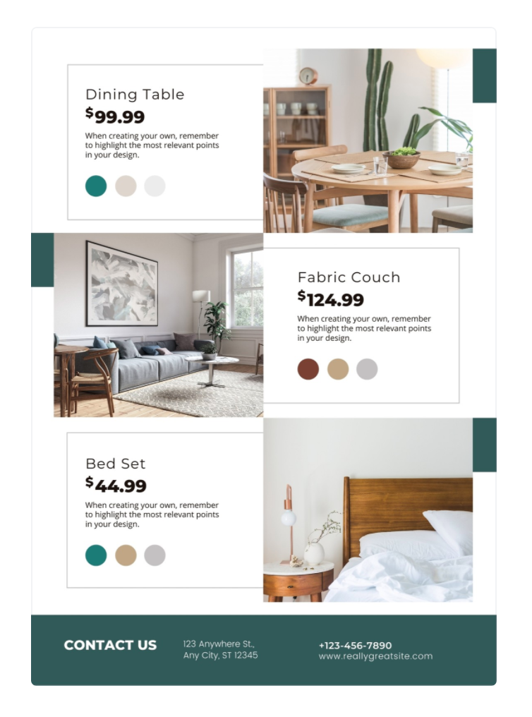 flyer with pricing and options clearly noted