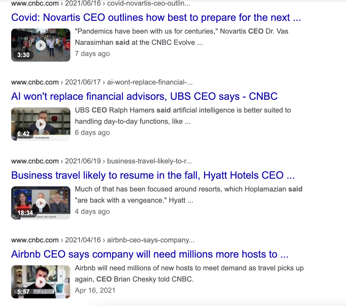 Google search results showing CNBCs use of quotes from experts