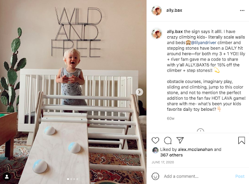 instagram post promoting afiliate partnership