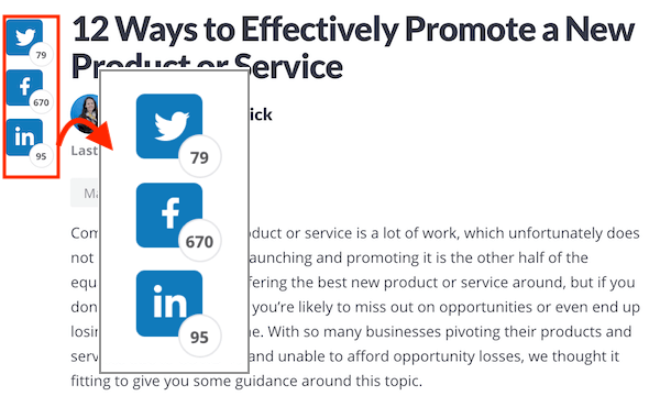 example of social share count in blog post