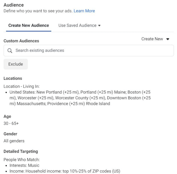 instagram advertising audience options
