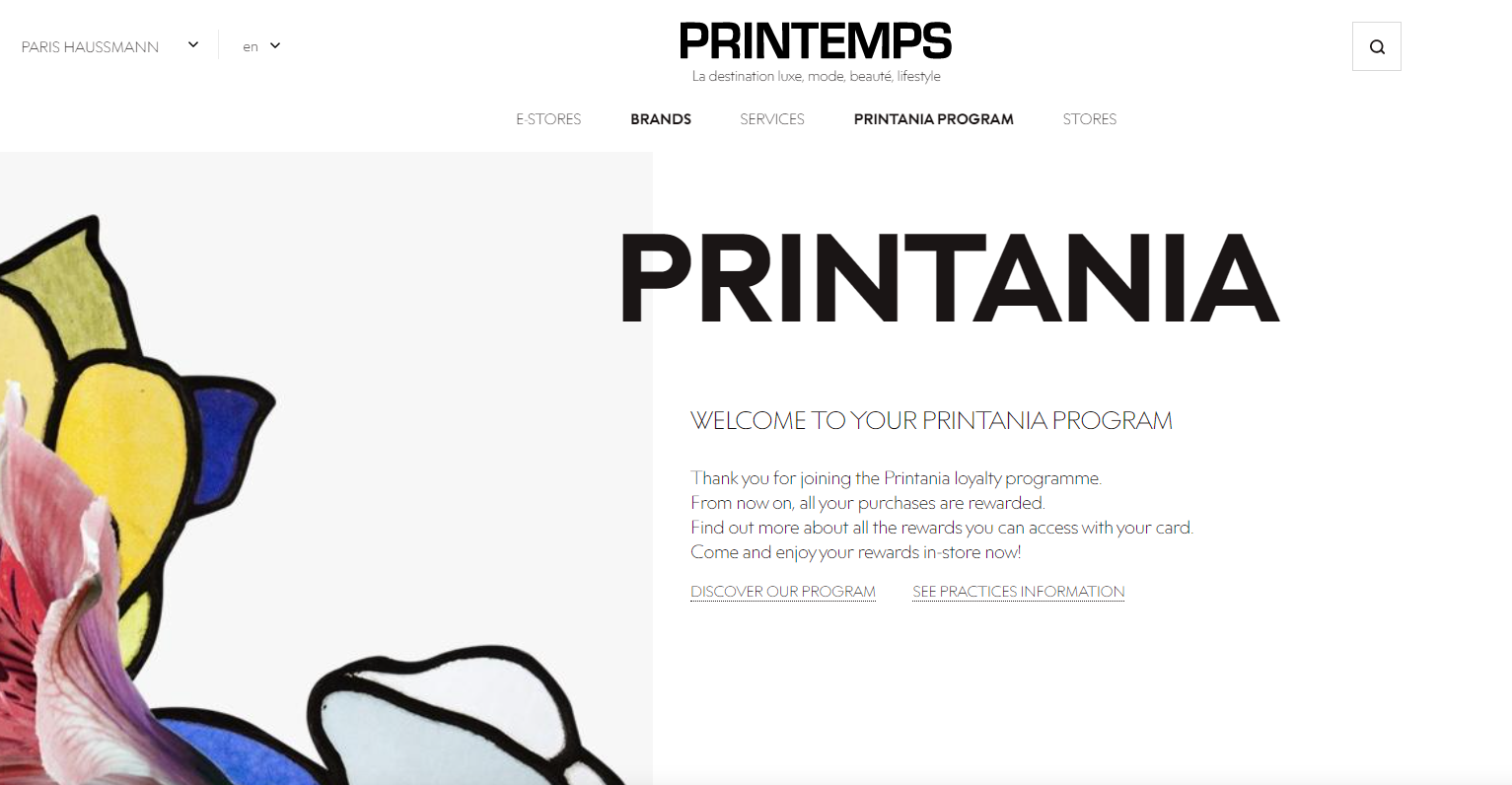 The loyalty program page for Printania
