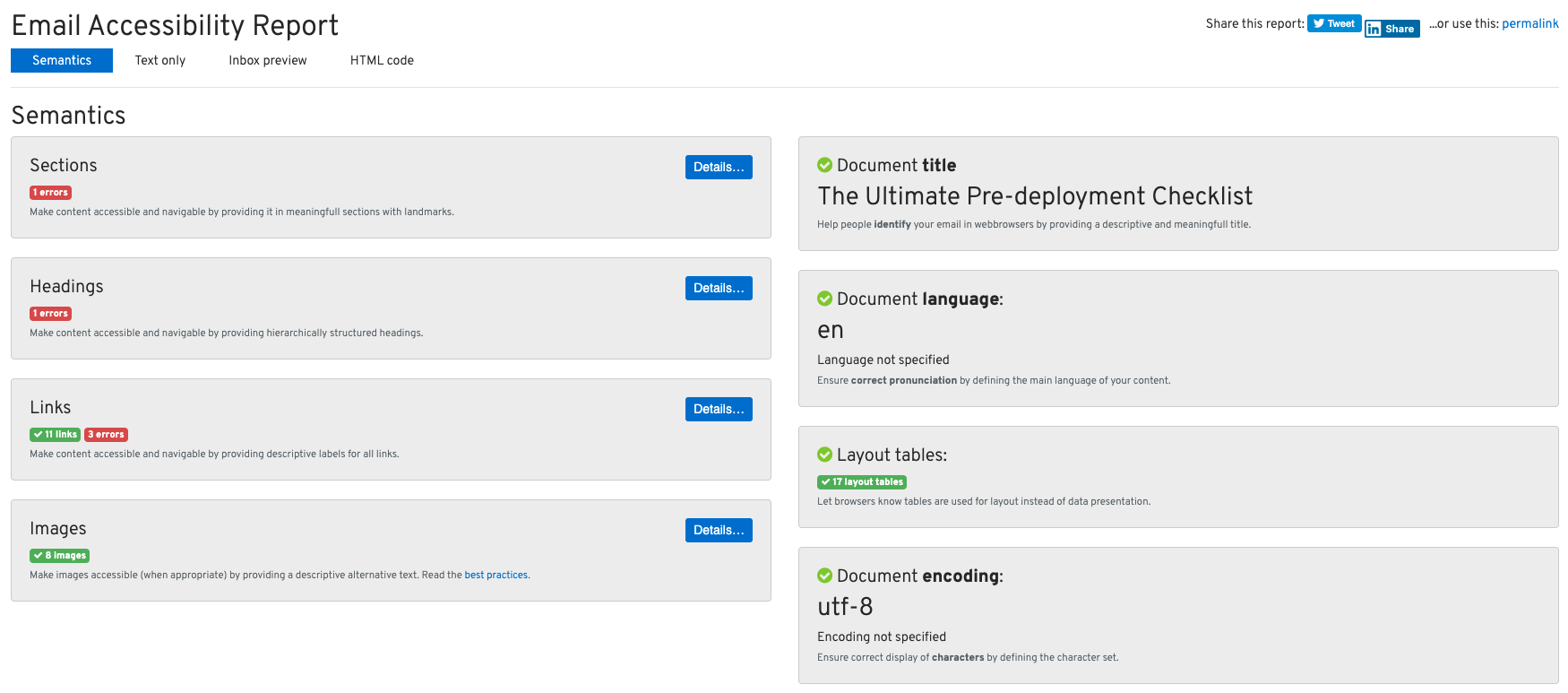 Accessibility report from Accessible-Email.org