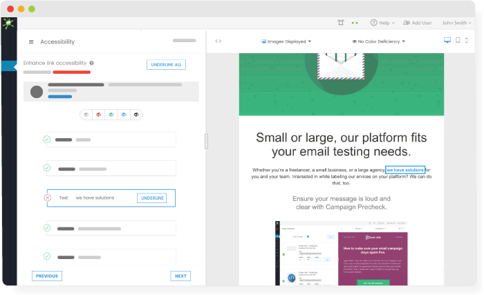 Animation of Email on Acid’s platform and accessibility features