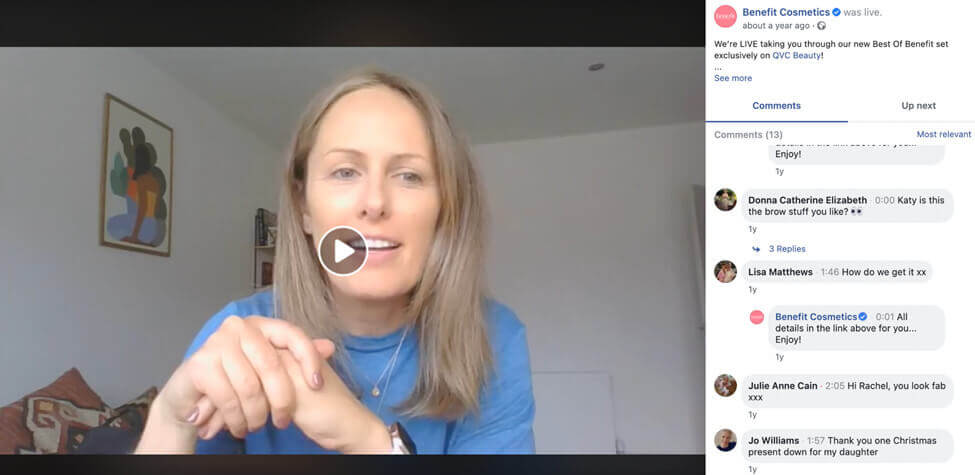 screenshot benefit cosmetics facebook live session