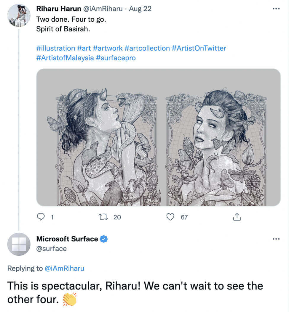 screenshot microsoft surface curates content by sharing users art and testimonials